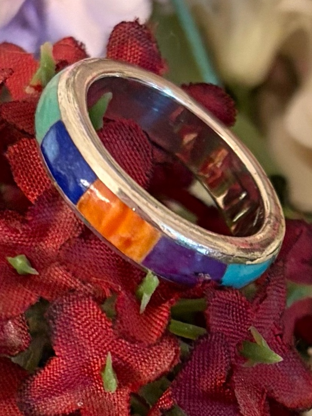 Vintage Silpada Sterling Sterling Silver Turquoise Lapis Spiny Shell Ring Sz 7